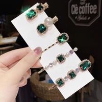 Simple Style Square Alloy Plating Inlay Rhinestones Pearl Hair Clip 1 Set main image 2