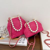 Women's Summer Autumn Pu Leather Solid Color Lingge Elegant Pearls Square Square Bag main image 3
