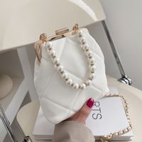 Mujeres El Verano Otoño Cuero Sintético Color Sólido Lingge Elegante Perlas Cuadrado Bolso Cuadrado sku image 4
