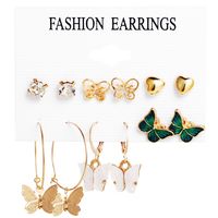 Wholesale Jewelry 1 Set Retro Round Heart Shape Butterfly Imitation Pearl Alloy Shell Earrings sku image 2