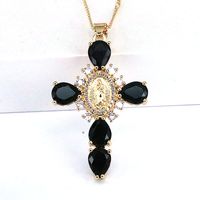 Ethnic Style Cross Copper Gold Plated Inlay Zircon Pendant Necklace 1 Piece main image 8