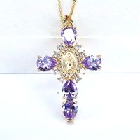 Ethnic Style Cross Copper Gold Plated Inlay Zircon Pendant Necklace 1 Piece main image 4
