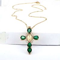Ethnic Style Cross Copper Gold Plated Inlay Zircon Pendant Necklace 1 Piece main image 9