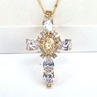 Ethnic Style Cross Copper Gold Plated Inlay Zircon Pendant Necklace 1 Piece main image 5