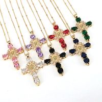 Ethnic Style Cross Copper Gold Plated Inlay Zircon Pendant Necklace 1 Piece main image 2