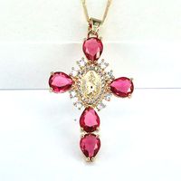 Ethnic Style Cross Copper Gold Plated Inlay Zircon Pendant Necklace 1 Piece main image 6