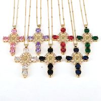 Ethnic Style Cross Copper Gold Plated Inlay Zircon Pendant Necklace 1 Piece main image 1