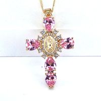 Ethnic Style Cross Copper Gold Plated Inlay Zircon Pendant Necklace 1 Piece sku image 3
