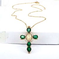 Ethnic Style Cross Copper Gold Plated Inlay Zircon Pendant Necklace 1 Piece sku image 5