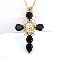 Ethnic Style Cross Copper Gold Plated Inlay Zircon Pendant Necklace 1 Piece sku image 6
