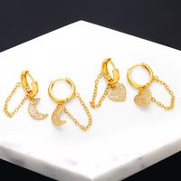 Fashion Star Moon Heart Shape Copper Plating Chain Zircon Drop Earrings 1 Pair main image 1