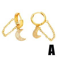 Fashion Star Moon Heart Shape Copper Plating Chain Zircon Drop Earrings 1 Pair sku image 1