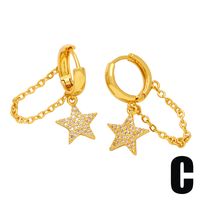 Fashion Star Moon Heart Shape Copper Plating Chain Zircon Drop Earrings 1 Pair sku image 3