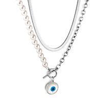 Retro Round Letter Devil's Eye Stainless Steel Inlay Artificial Pearls Necklace main image 4