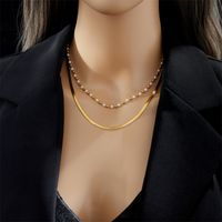 304 Stainless Steel 18K Gold Plated Casual Simple Style Beaded Pearl Plating Solid Color Layered Necklaces main image 2