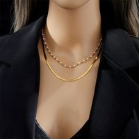 Edelstahl 304 18 Karat Vergoldet Lässig Einfacher Stil Perlen Perle Überzug Einfarbig Geschichtete Halskette main image 2