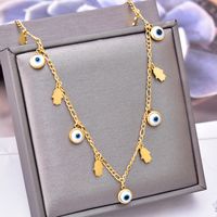 Fashion Palm Heart Shape Eye Titanium Steel Plating Necklace 1 Piece main image 4