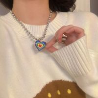 Fashion Rainbow Heart Shape Flower Alloy Enamel Women's Necklace main image 4