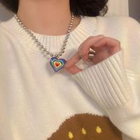Fashion Rainbow Heart Shape Flower Alloy Enamel Women's Necklace sku image 4