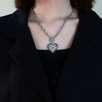 Fashion Rainbow Heart Shape Flower Alloy Enamel Women's Necklace sku image 2
