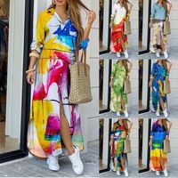 Women's A-line Skirt Casual Shirt Collar Long Sleeve Color Block Maxi Long Dress Daily Street main image 1