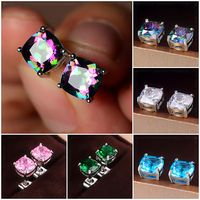 Fashion Square Copper Inlay Zircon Ear Studs 1 Pair main image 1