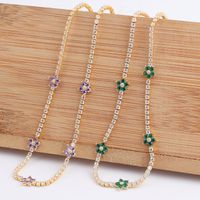 Fashion Flower Copper Gold Plated Inlay Zircon Necklace 1 Piece main image 4