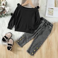 Fashion Solid Color Patchwork Girls Clothing Sets sku image 6