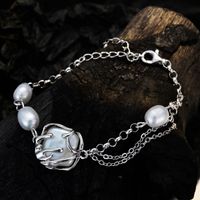 Baroque Style Square Silver Pearl Bracelets 1 Piece main image 1