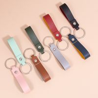 Simple Style Round Solid Color Pu Leather Alloy Unisex Bag Pendant Keychain 1 Piece main image 3