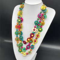 Retro Round Beaded Wood Stoving Varnish Women's Necklace main image 4