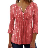 Women's Blouse 3/4 Length Sleeve Blouses Printing Button Casual Polka Dots main image 4