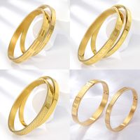 Simple Style Number Stainless Steel Plating Bangle 1 Set main image 1