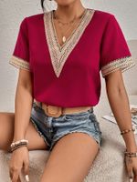 Women's Short Sleeve Blouses Patchwork British Style Solid Color main image 3