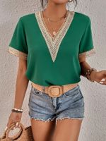 Women's Short Sleeve Blouses Patchwork British Style Solid Color main image 6