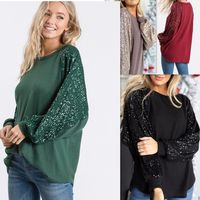 Fashion Solid Color Polyester Round Neck Long Sleeve Batwing Sleeve Sequins Hoodie main image 1