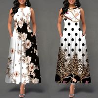 Women's Straight Skirt Fashion Round Neck Printing Sleeveless Polka Dots Flower Leopard Maxi Long Dress Daily main image 1