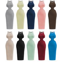 Women's Bodycon Dress Streetwear Round Neck Hollow Out Backless Sleeveless Solid Color Midi Dress Street main image 4