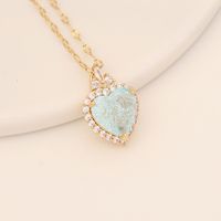 Fashion Heart Shape Stainless Steel Copper Inlay Zircon Pendant Necklace 1 Piece sku image 3