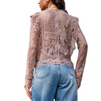 Women's Eyelet Top Long Sleeve Blouses Patchwork Lace Casual Flower main image 3