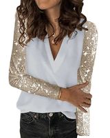 Femmes Chemisier Manche Longue Blouses Paillettes Patchwork Mode Bloc De Couleur main image 3