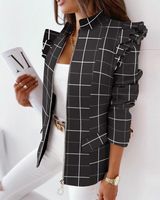 Women's British Style Stripe Leopard Zipper Coat Blazer main image 3