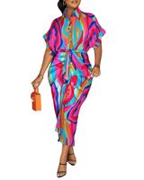 Women's Wrap Dress Elegant V Neck Short Sleeve Color Block Maxi Long Dress Daily main image 2