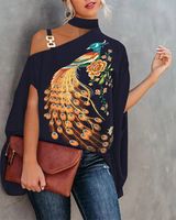 Women's Short Sleeve Blouses Printing Fashion Leaf Color Block Feather main image 4
