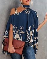 Women's Short Sleeve Blouses Printing Fashion Leaf Color Block Feather main image 3