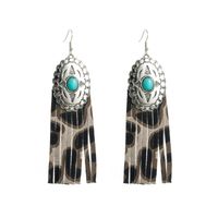 1 Pair Retro Ethnic Style Oval Tassel Plating Inlay Pu Leather Alloy Turquoise Silver Plated Drop Earrings main image 6