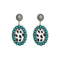 Vintage Style Oval Leopard Pu Leather Alloy Inlay Turquoise Women's Earrings 1 Pair main image 4