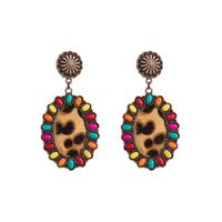 Vintage Style Oval Leopard Pu Leather Alloy Inlay Turquoise Women's Earrings 1 Pair main image 3