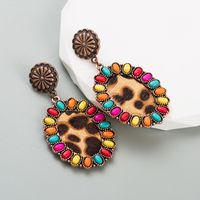 Vintage Style Oval Leopard Pu Leather Alloy Inlay Turquoise Women's Earrings 1 Pair main image 6