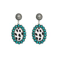 Vintage Style Oval Leopard Pu Leather Alloy Inlay Turquoise Women's Earrings 1 Pair sku image 2